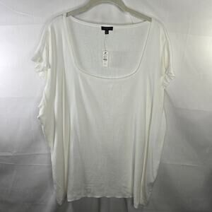 Talbots Plus White Knit Ruffle Short Sleeve Sweater Square Neck Top Size 3X NWT